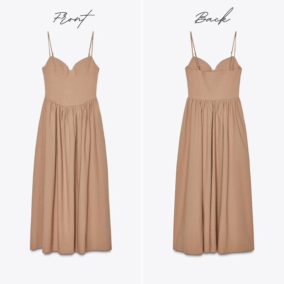 (NWT) Zara - light brown midi strappy dress - Picture 2 of 7